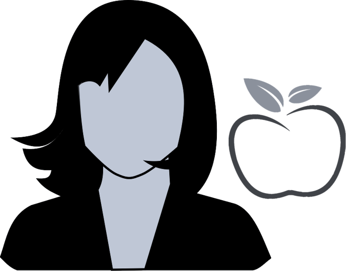 A woman and an apple icon