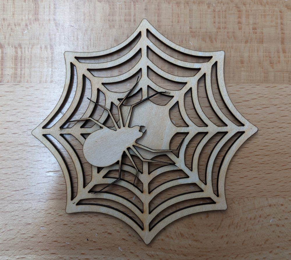 Laser Cut Wood Spider and Web