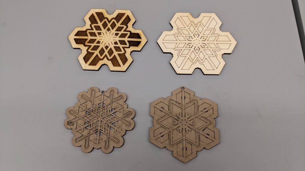 Laser Cut Wood Snowflake Coasters and Chipboard Ornaments