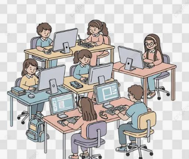 Decorative picture of students in a computer lab