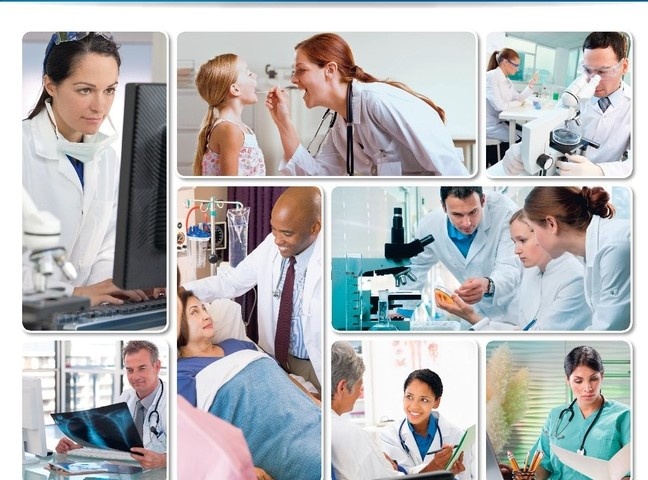 Collage of people in healthcare settings