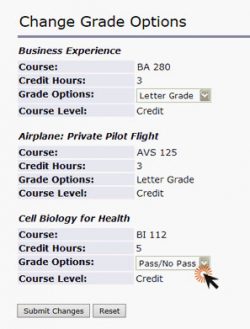 screenshot of change grade options screen showing dropdowns next to classes