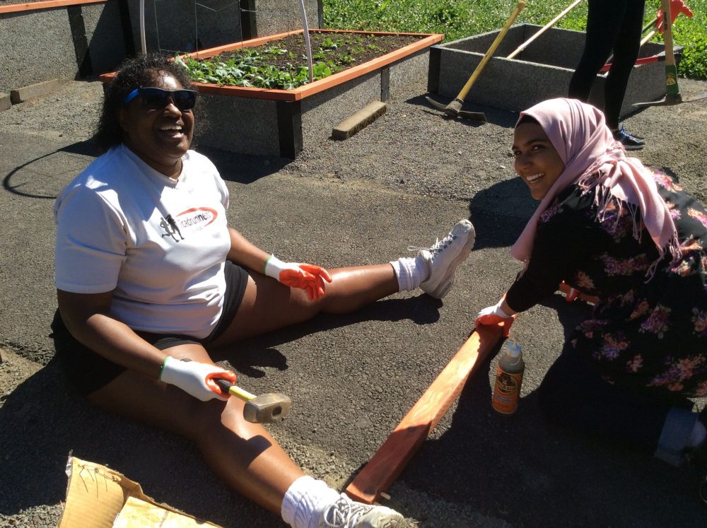 People building garden beds