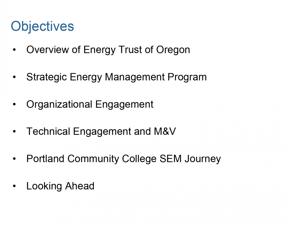 PCC Objectives from PCC Energy Plan