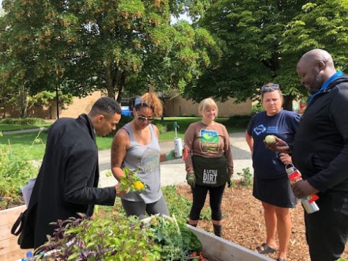 Volunteers smiling in a group