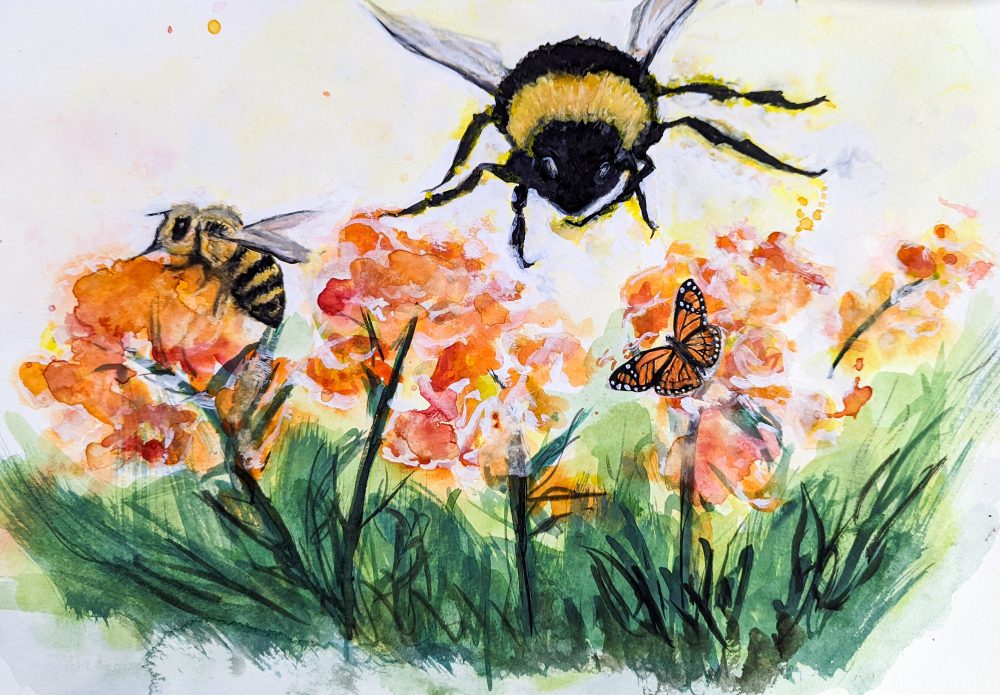 3. Connie Colter, "Pollinators," 2022, Watercolor on paper