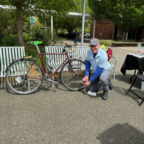Bicycle repair during Earth Week 2024.