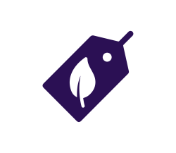 purple tag with a leaf in the center