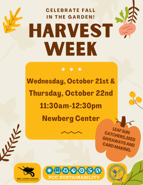 Harvest Week 2026 at Newberg Center. 10/21 and 10/22 11:30-12:30