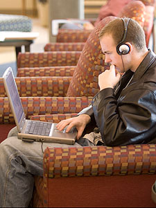 Student using a laptop