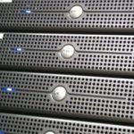 picture of data-center rack with 5 dell server hosts stacked