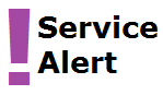 Exclamation points with text "service alert"