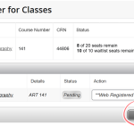 screenshot of register for classes page, a much simpler looking process with clear actions
