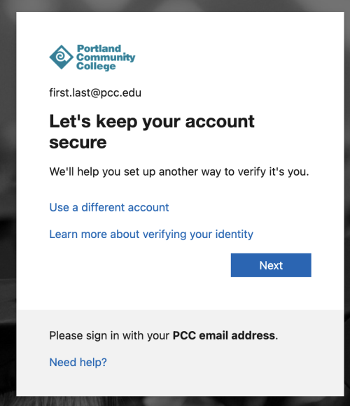 additional account security prompt screen