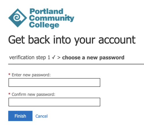 new and confirm password entry prompt screen
