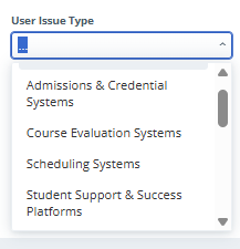 Example of the User Issue Type dropdown showcasing some of the examples described on this page.