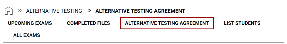 Screenshot with the Alternative Testing Agreement link selected.