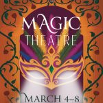 Magic Theatre poster: mardi gras mask and twisted rose vines