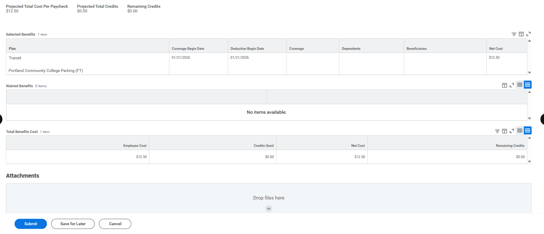 Workday review page with Submit button