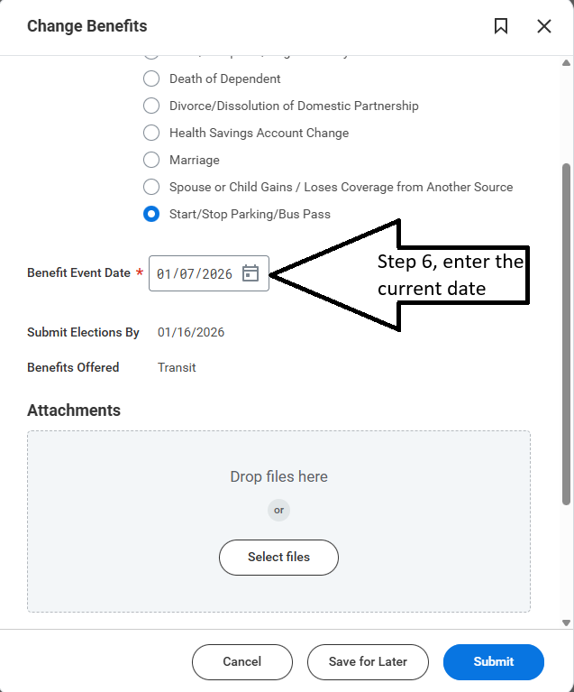 Workday form with date field for entering the current date