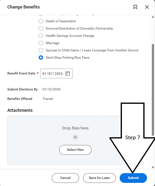 Workday form with Submit button selected