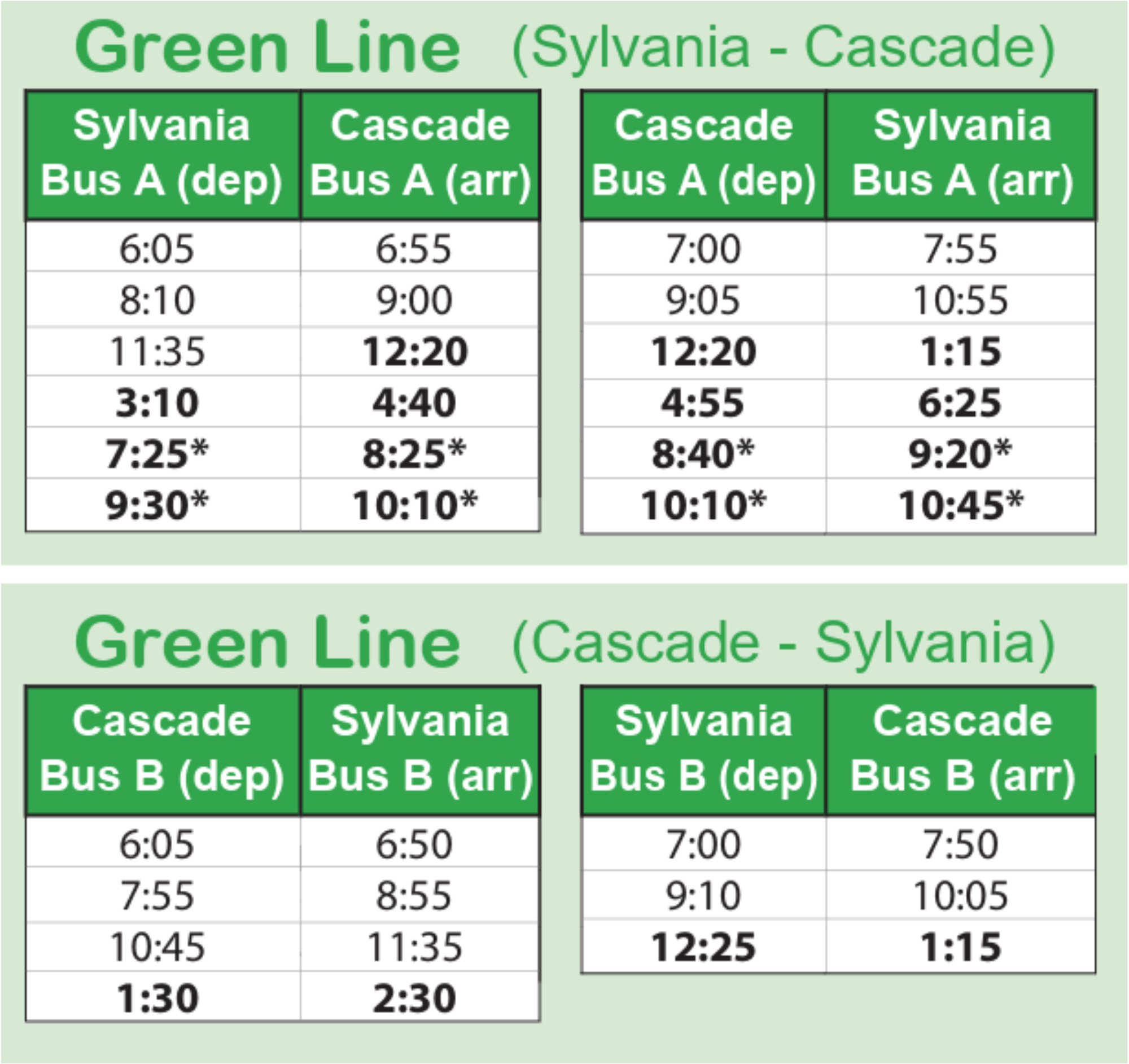 PCC Green Line I5 Closure Shuttle Schedule.