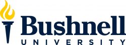 Bushnell University logo with torch to left of title