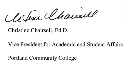 Signature of Christine Chairsell, Ed.D., Vice President for Academic and Student Affairs, PCC