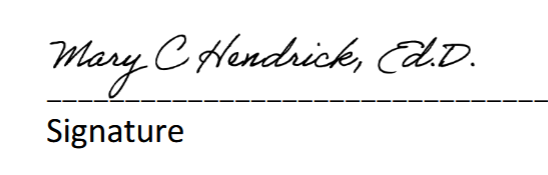 Signed: Mary C Hendrick