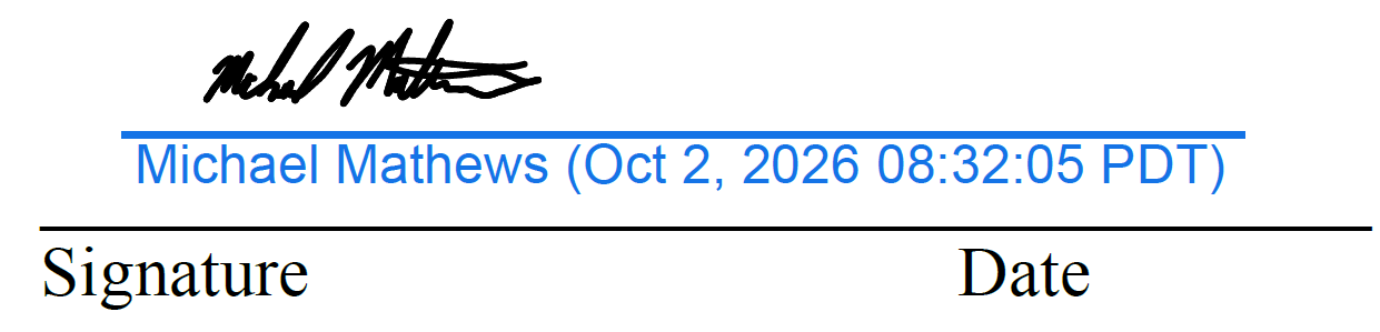 Michael Mathews signature, date Oct 2, 2026