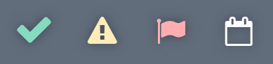 Placement icons: green checkmark, yellow warning sign, red flag, calendar