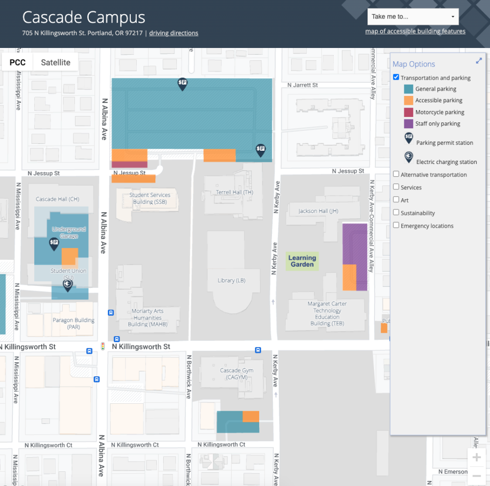 Screenshot of the Cascade Campus map