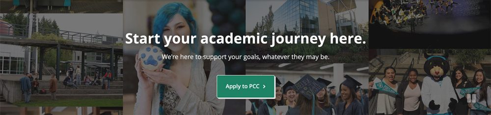 Homepage photo collage with a photo of Poppie and an image of a student with a pawprint cookie