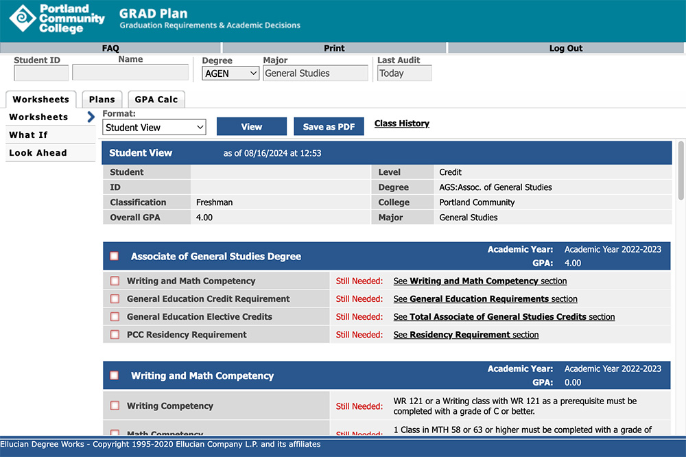 GRAD Plan screenshot