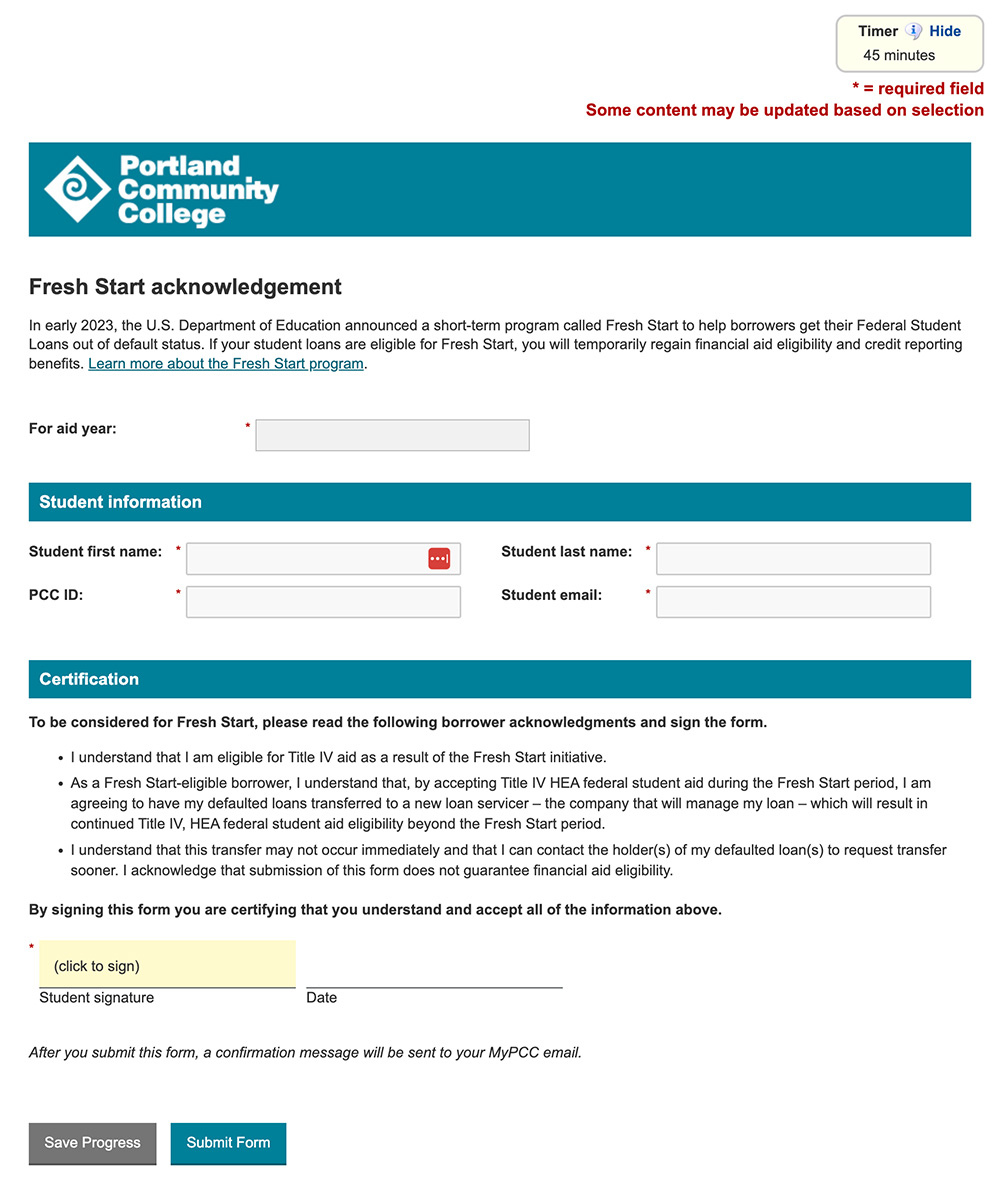 NextGen form screenshot