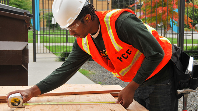 Student in a building construction class