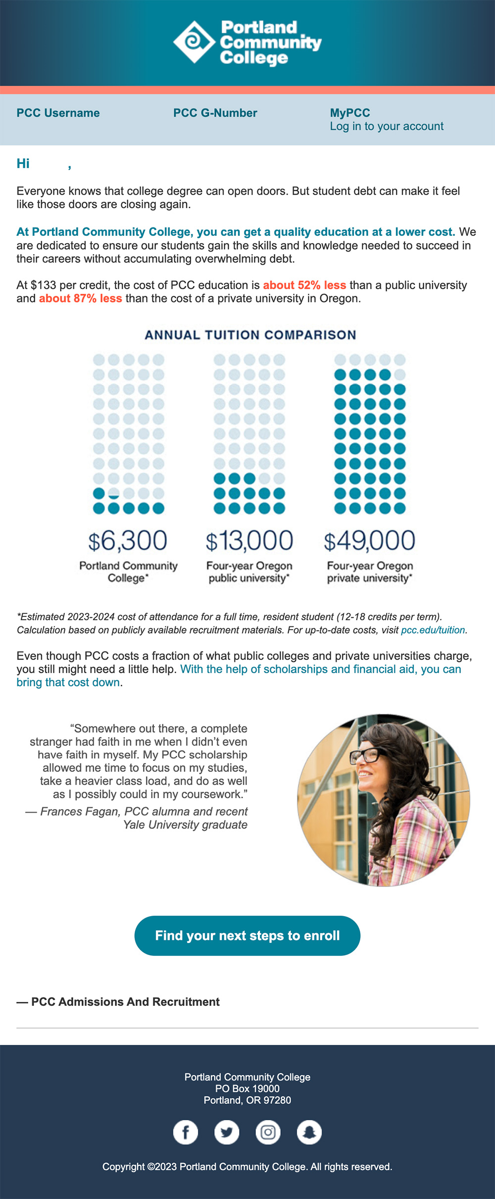 Slate admissions email screenshot