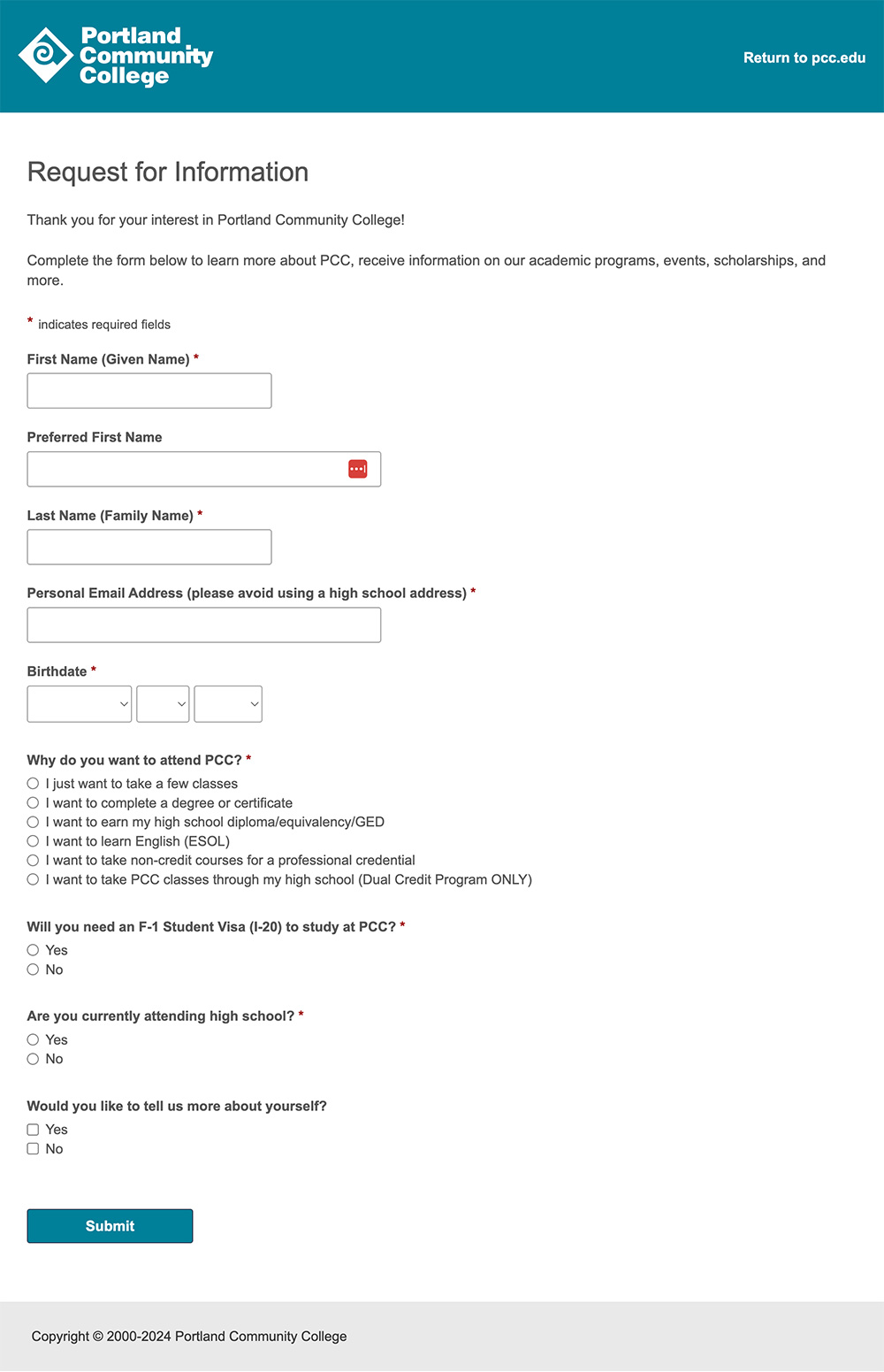 Slate RFI form screenshot