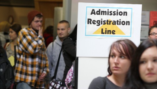 firstday5 Students wait in line for admission and registration services at the Sylvania Campus in the first week of school. Portland Community College, ranked 19th nationally in community college enrollment, has grown by 42 percent in credit students the past five years.