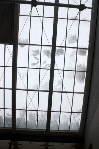 The TCB's winter garden had a bit of the white stuff built up on its roof.