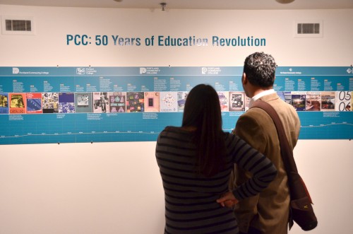 The exhibit features a comprehensive and colorful PCC timeline and lots of stories about the college’s philosophy and people from its past.