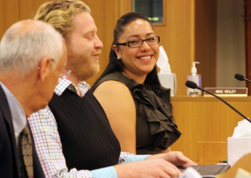 Charlene Gomez is interviewed by members of the Oregon State Senate on May 21.