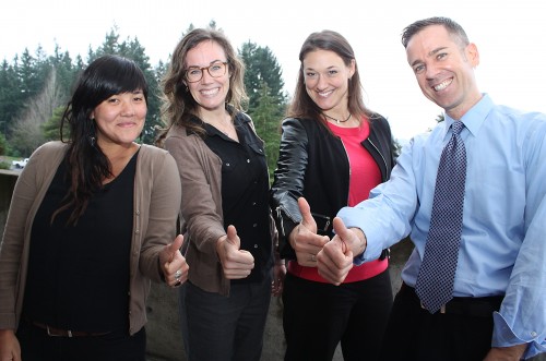 Left to right, Yana Velasquez, Spanish instructor and lead on the Barcelona trip Sarah Bentley, Study Abroad Coordinator Nicole Tobin and Christopher Shauinger.