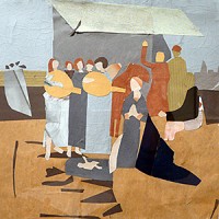 The collage “After Piero della Francesca, ‘The Nativity.’"