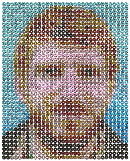 A photograph of PCC student Jeremy Weed made from candy images.