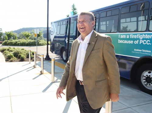 Jeremy Brown steps foot for the first time at the Newberg Center - the first stop on his 'Tour de PCC' on July 1.