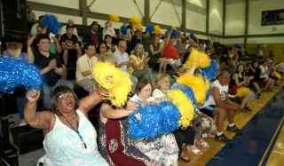 The Cascade Campus cheered on Jeremy Brown and Algie Gatewood in their jump-shooting competition in the gym.