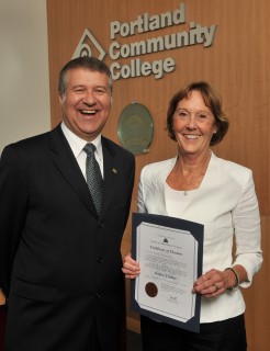 Chair Denise Frisbee with College President Jeremy Brown.