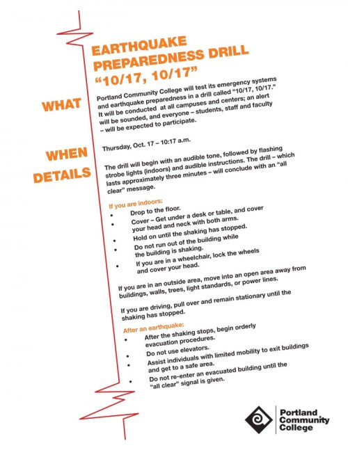 PCC will host an earthquake preparedness drill on Oct. 17.