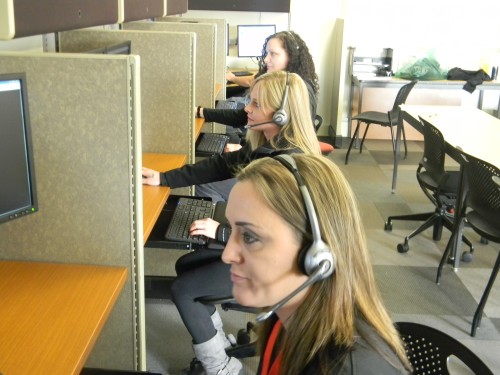 Emergency Dispatch students respond to calls in the program's new state-of-the-art simulation lab.
